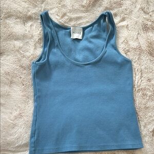 Posse Sky Blue Ribbed Tank Top - Scoop Neck Women's Tank